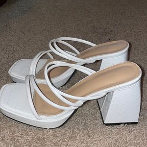 White platform block heels